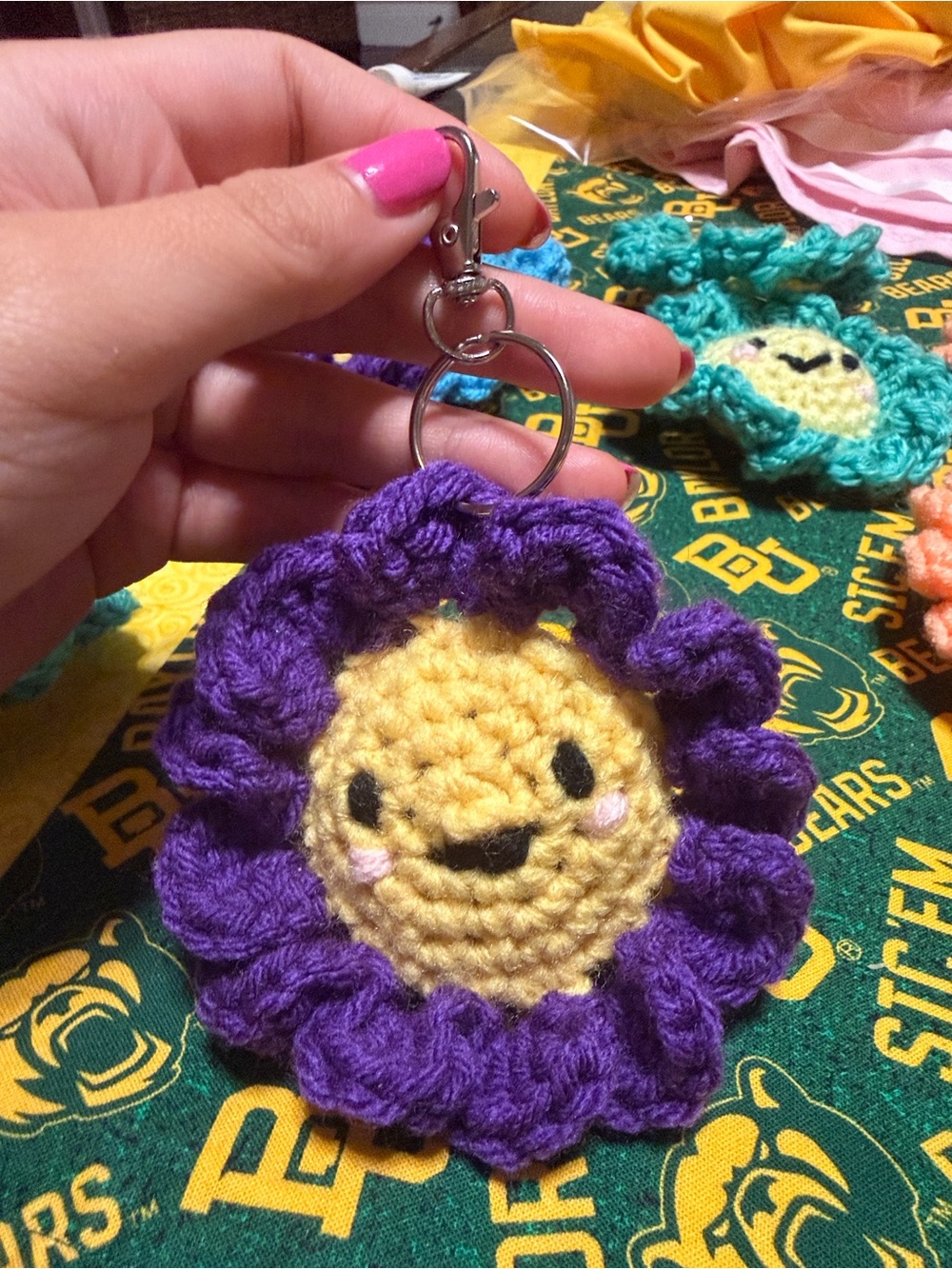 Handmade Purple Flower Crochet Keychain - Kids Toy